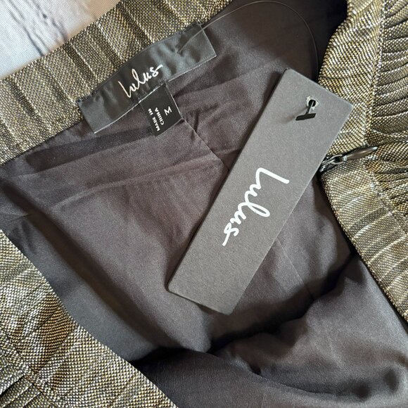 Lulus Bold Entrance Pleated Midi Skirt Black and Gold Size M - Picture 8 of 10